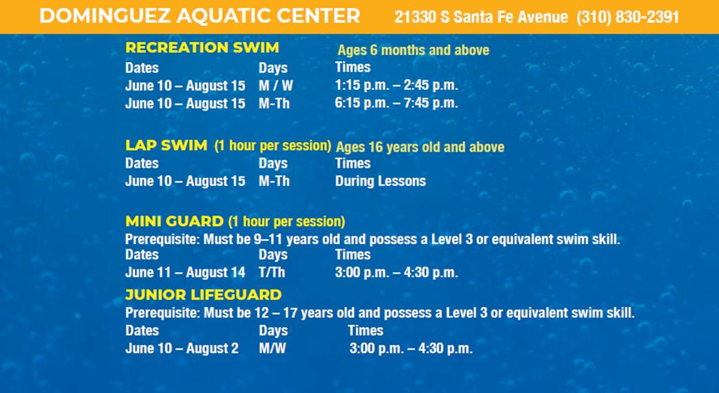 Dominguez Aquatic Center Programming Summer 2024